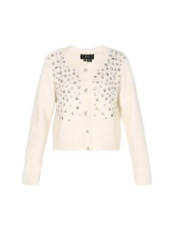 Faina Damen Strickjacke in weiß - Ausschnitt: Rundhals