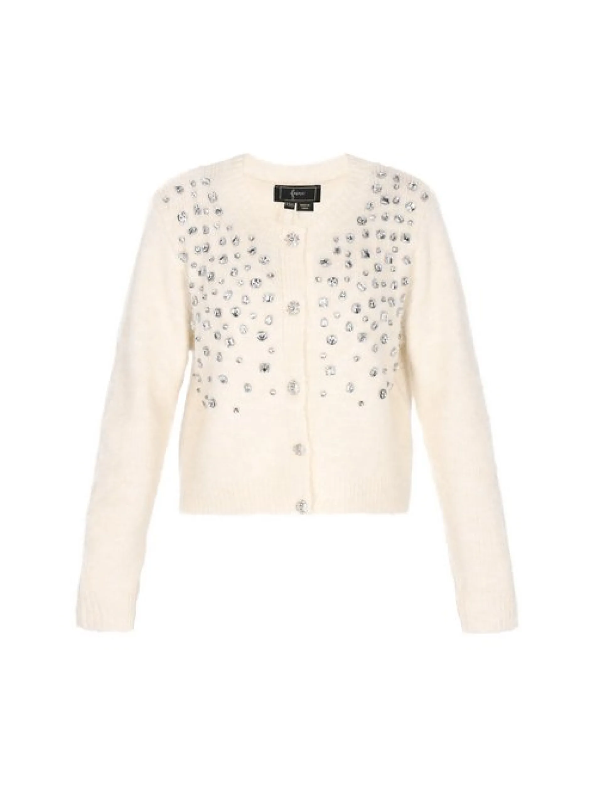 Faina Damen Strickjacke in weiß - Ausschnitt: Rundhals