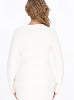 Faina Damen Strickjacke in weiß - Ausschnitt: Rundhals