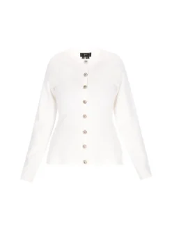 Faina Damen Strickjacke in weiß - Ausschnitt: Rundhals