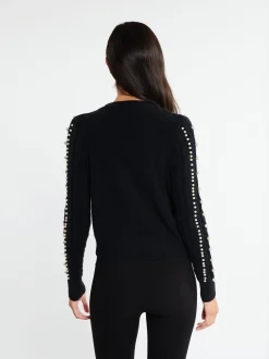 Faina Damen Strickjacke mit Perlen in schwarz