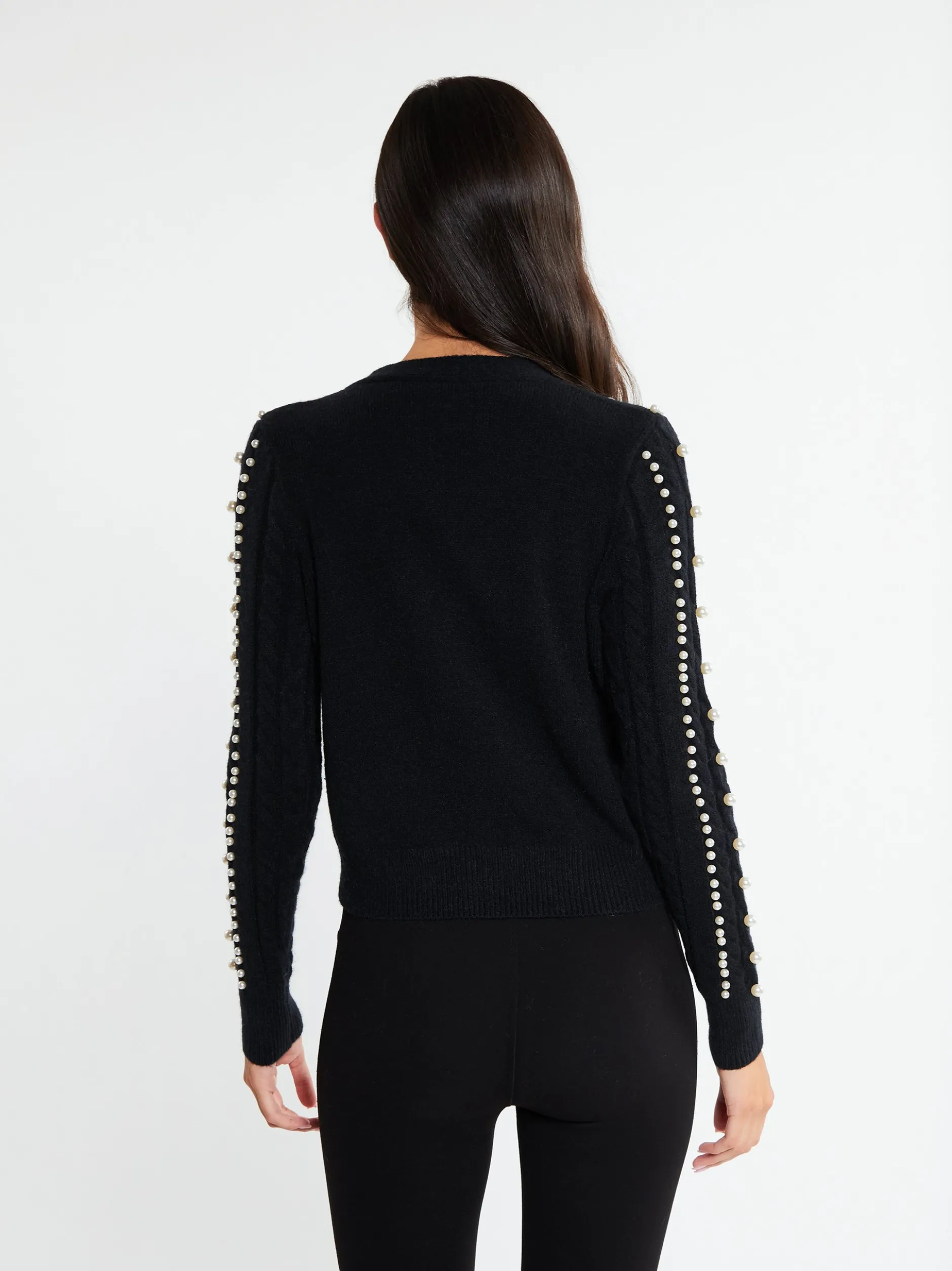 Faina Damen Strickjacke mit Perlen in schwarz