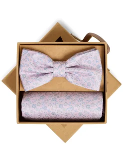 Finshley & Harding London Herren Fliege und Einstecktuch aus Seide in rosa hellblau
