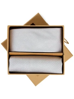 Finshley & Harding London Herren Krawatte und Einstecktuch aus Seide in silber