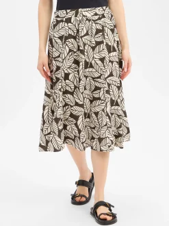 Franco Callegari Damen Midirock mit Leinen-Anteil in khaki ecru