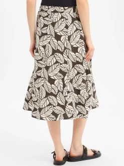 Franco Callegari Damen Midirock mit Leinen-Anteil in khaki ecru