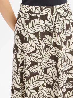 Franco Callegari Damen Midirock mit Leinen-Anteil in khaki ecru