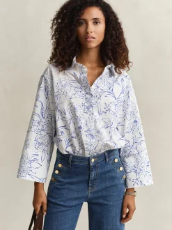 Gant Damen Hemdbluse in indigo weiß - Ärmel: 3/4 Arm