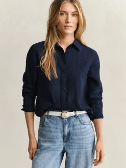 Gant Damen Leinenbluse in marine - Ärmel: langarm