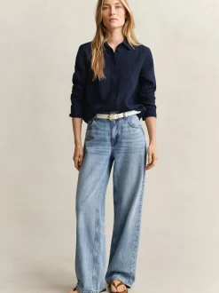 Gant Damen Leinenbluse in marine - Ärmel: langarm