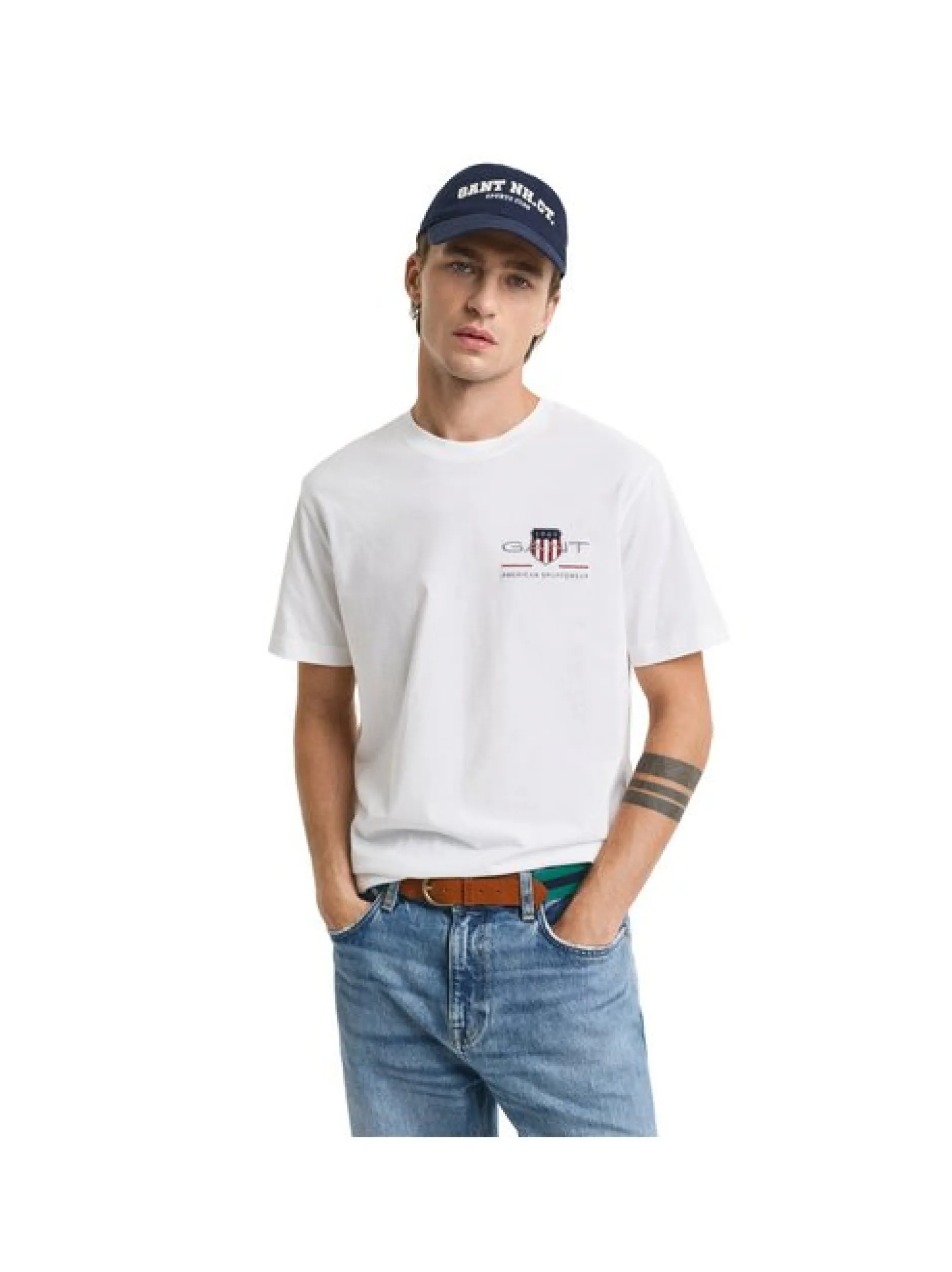 Gant Herren T-Shirt in weiß - Ausschnitt: Rundhals