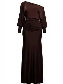 Goddiva Damen Maxi-Kleid in braun - Ausschnitt: Carmen