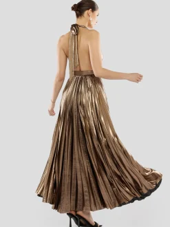 Goddiva Damen Maxi Kleid in camel - Länge: lang