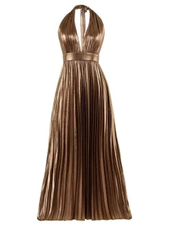 Goddiva Damen Maxi Kleid in camel - Länge: lang