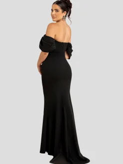 Goddiva Damen Maxi Kleid in schwarz - Ausschnitt: Carmen