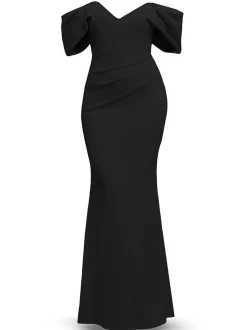 Goddiva Damen Maxi Kleid in schwarz - Ausschnitt: Carmen