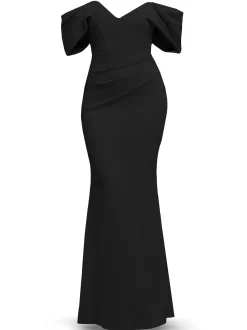 Goddiva Damen Maxi Kleid in schwarz - Ausschnitt: Carmen