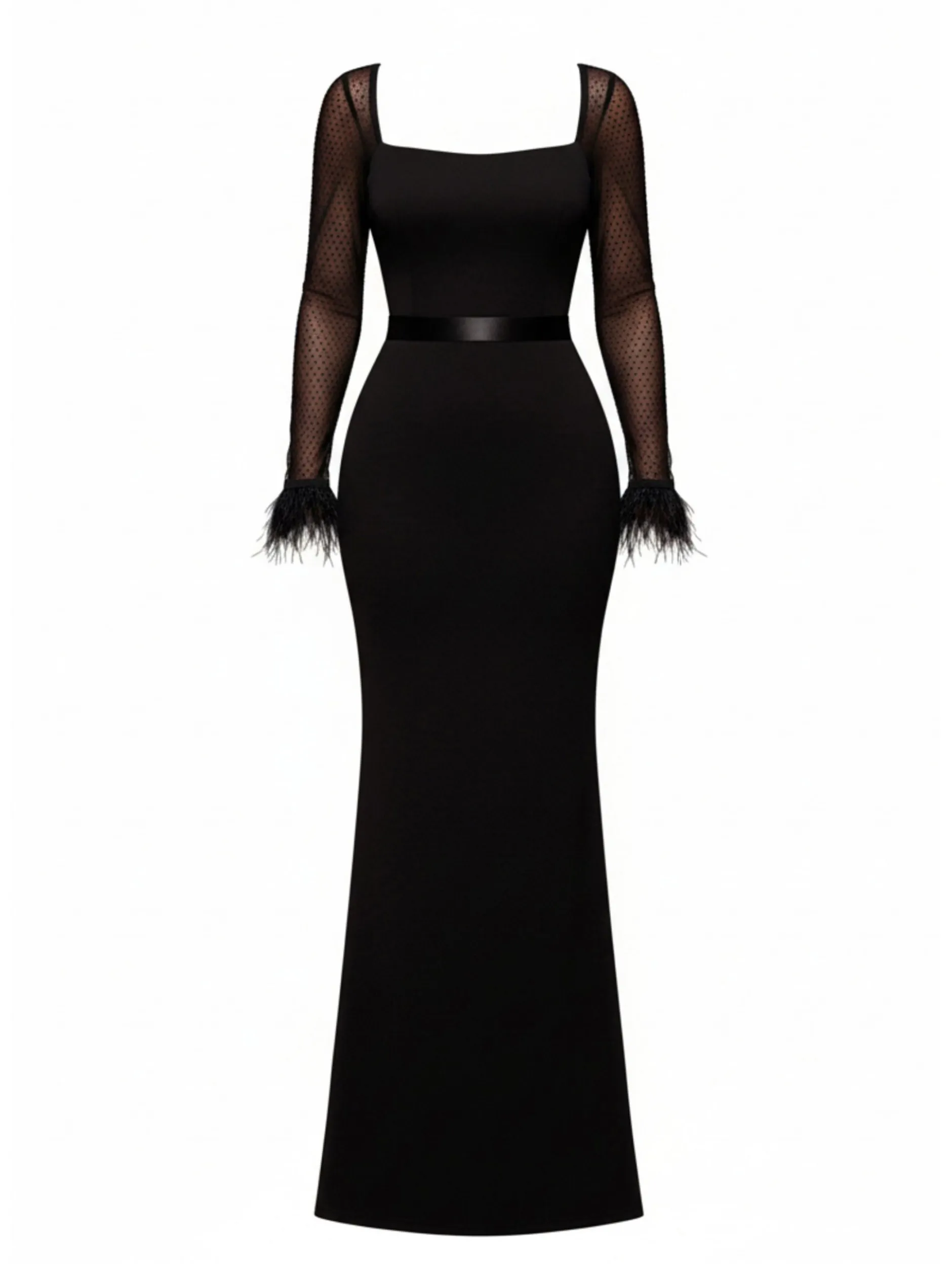 Goddiva Damen Maxikleid in schwarz - Ausschnitt: Karree