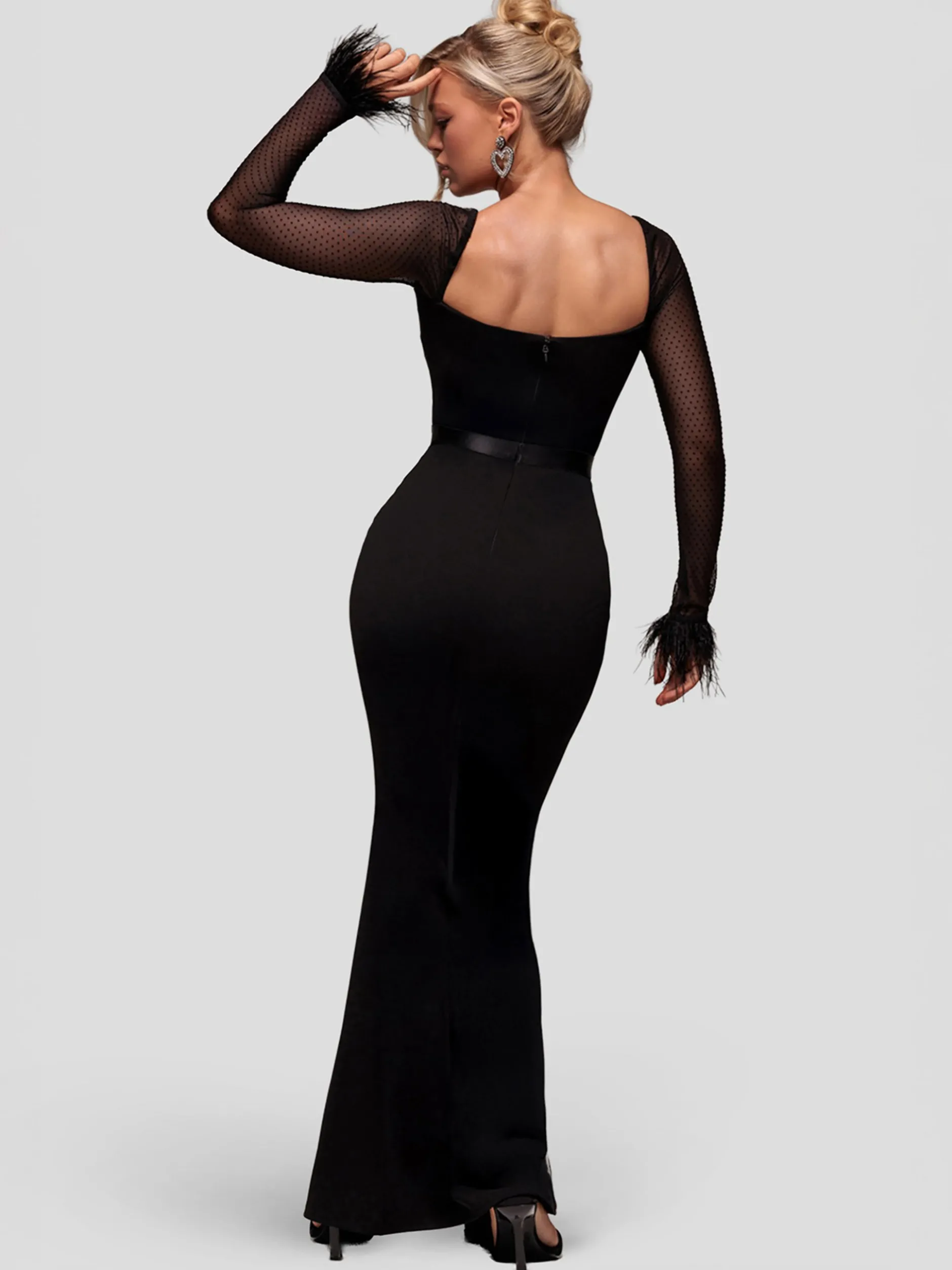 Goddiva Damen Maxikleid in schwarz - Ausschnitt: Karree