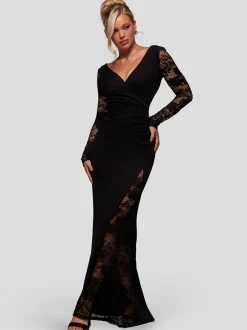 Goddiva Damen Maxi-Kleid in schwarz - Länge: lang