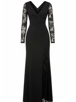 Goddiva Damen Maxi-Kleid in schwarz - Länge: lang