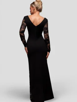 Goddiva Damen Maxi-Kleid in schwarz - Länge: lang