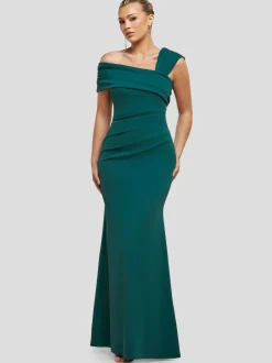 Goddiva Damen Maxi Kleid in tanne - Ausschnitt: Carmen