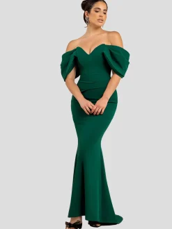 Goddiva Damen Maxi Kleid in tanne - Ausschnitt: Carmen