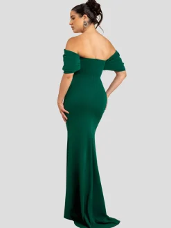Goddiva Damen Maxi Kleid in tanne - Ausschnitt: Carmen