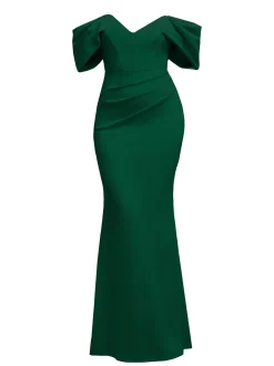 Goddiva Damen Maxi Kleid in tanne - Ausschnitt: Carmen
