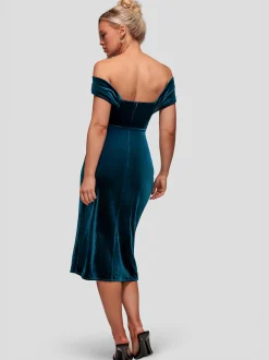 Goddiva Damen Midikleid in petrol - Ausschnitt: Carmen