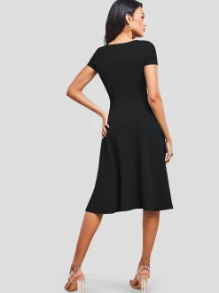 Goddiva Damen Midi-Kleid in schwarz - Ausschnitt: Karree
