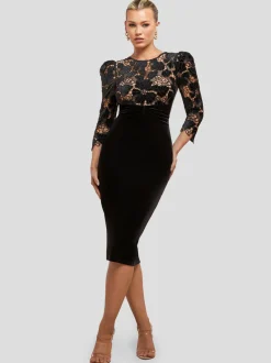 Goddiva Damen Midi-Kleid in schwarz - Länge: midi
