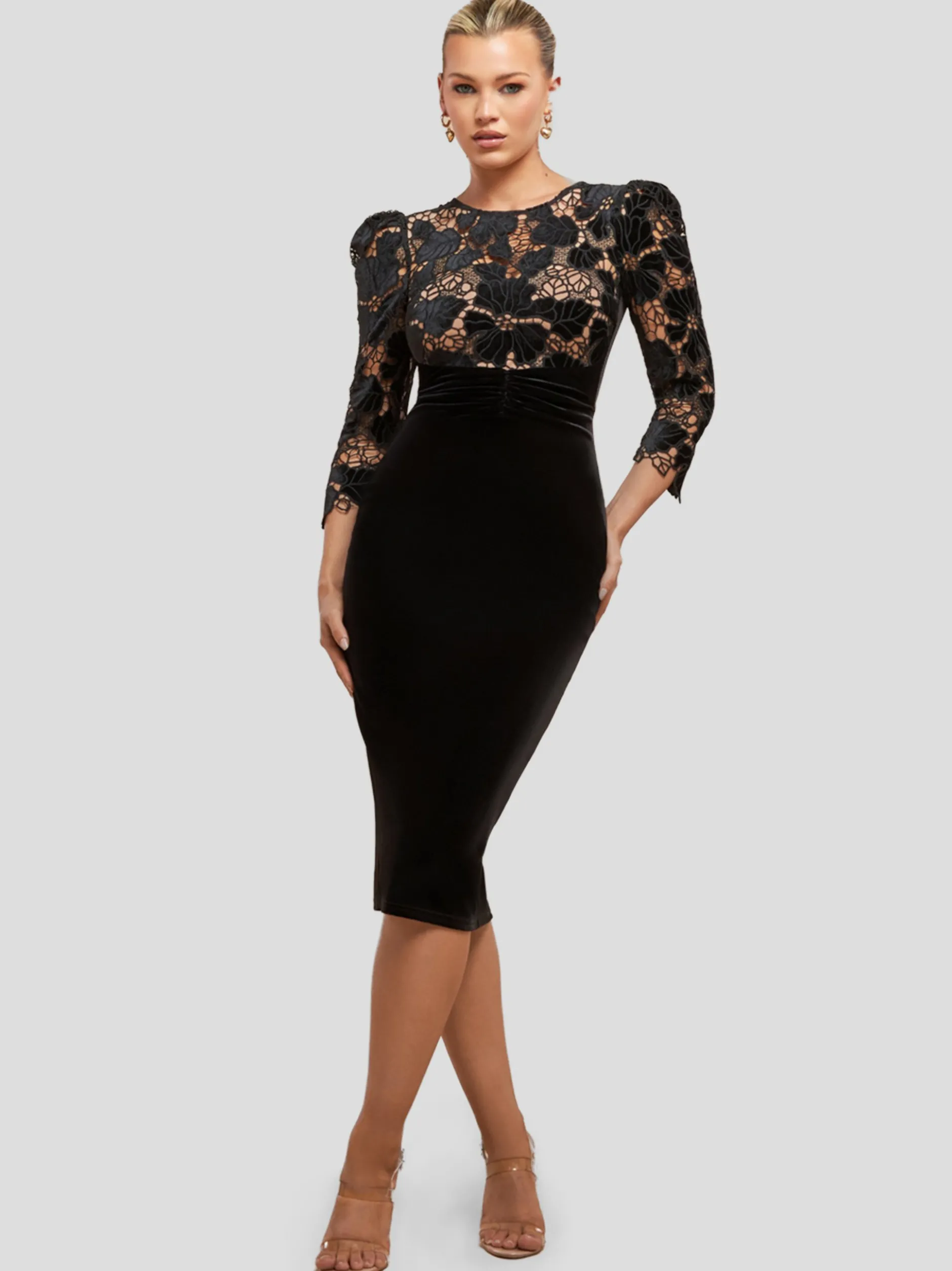 Goddiva Damen Midi-Kleid in schwarz - Länge: midi