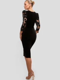 Goddiva Damen Midi-Kleid in schwarz - Länge: midi