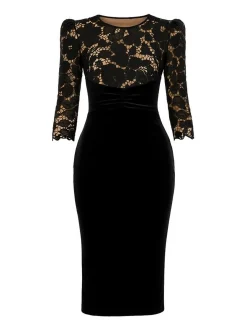 Goddiva Damen Midi-Kleid in schwarz - Länge: midi