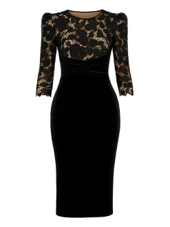 Goddiva Damen Midi-Kleid in schwarz - Länge: midi