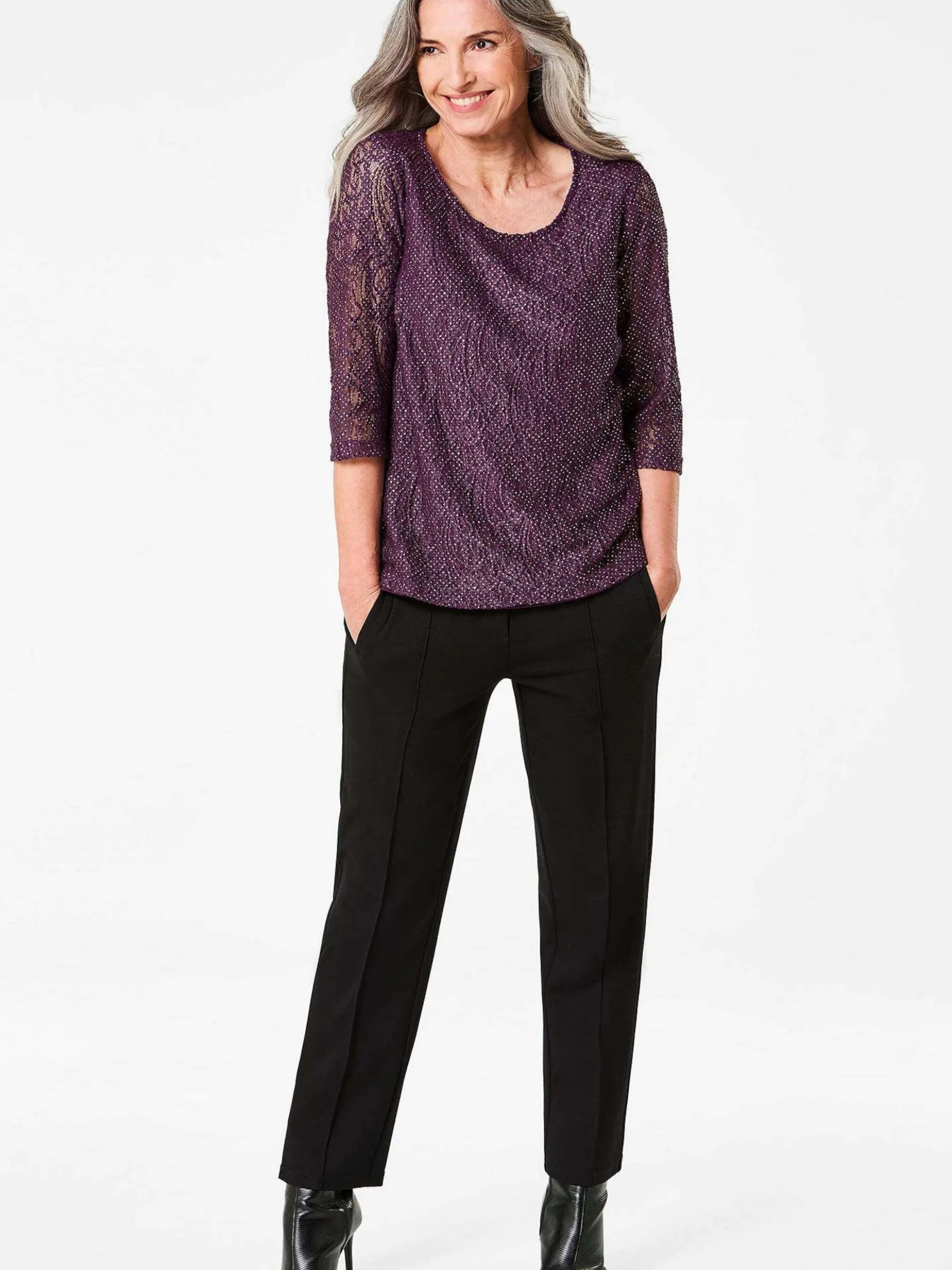 Goldner Damen 3/4-Arm-Blusen in aubergine