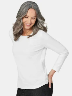 Goldner Damen Basic Shirts in weiß - Ärmel: langarm