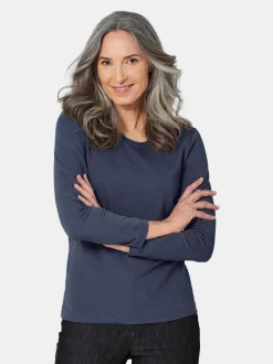 Goldner Damen Basic Shirts in weiß - Ärmel: langarm