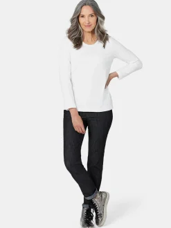 Goldner Damen Basic Shirts in weiß - Ärmel: langarm