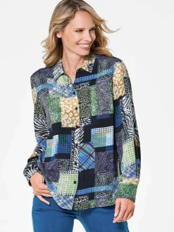 Goldner Damen Blusen in marine mehrfarbig