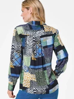 Goldner Damen Blusen in marine mehrfarbig