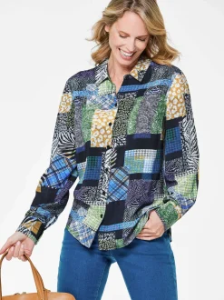 Goldner Damen Blusen in marine mehrfarbig
