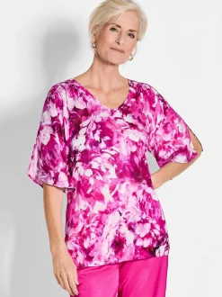 Goldner Damen Blusenshirt - Kurzgröße in pink weiß