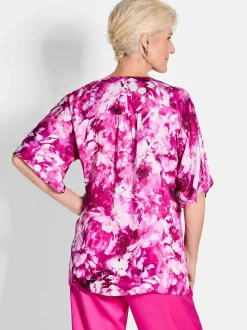 Goldner Damen Blusenshirt - Kurzgröße in pink weiß