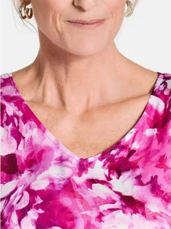 Goldner Damen Blusenshirt - Kurzgröße in pink weiß