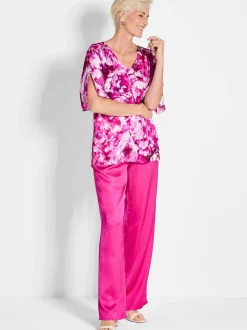 Goldner Damen Blusenshirt - Kurzgröße in pink weiß