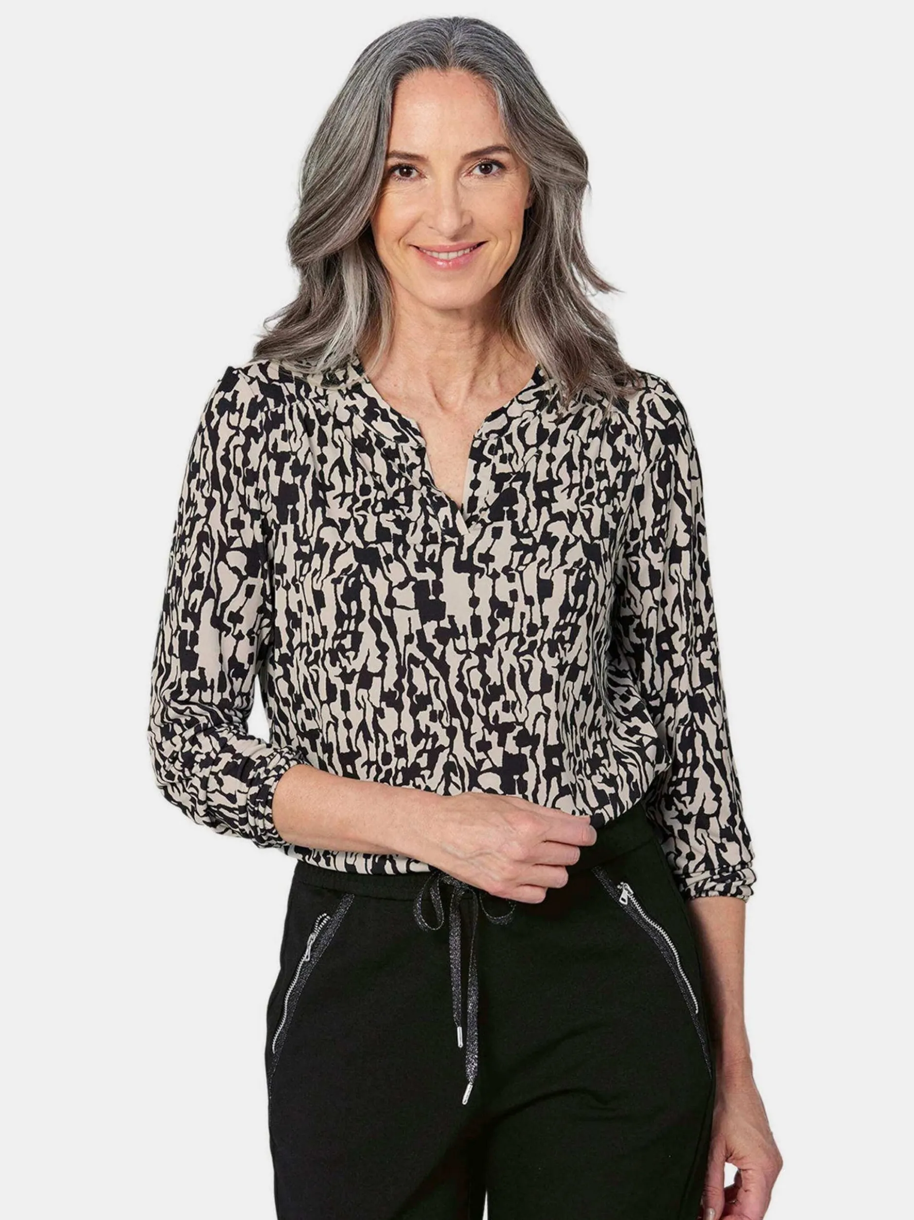 Goldner Damen Blusenshirts in beige - Ärmel: langarm