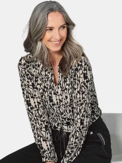 Goldner Damen Blusenshirts in beige - Ärmel: langarm